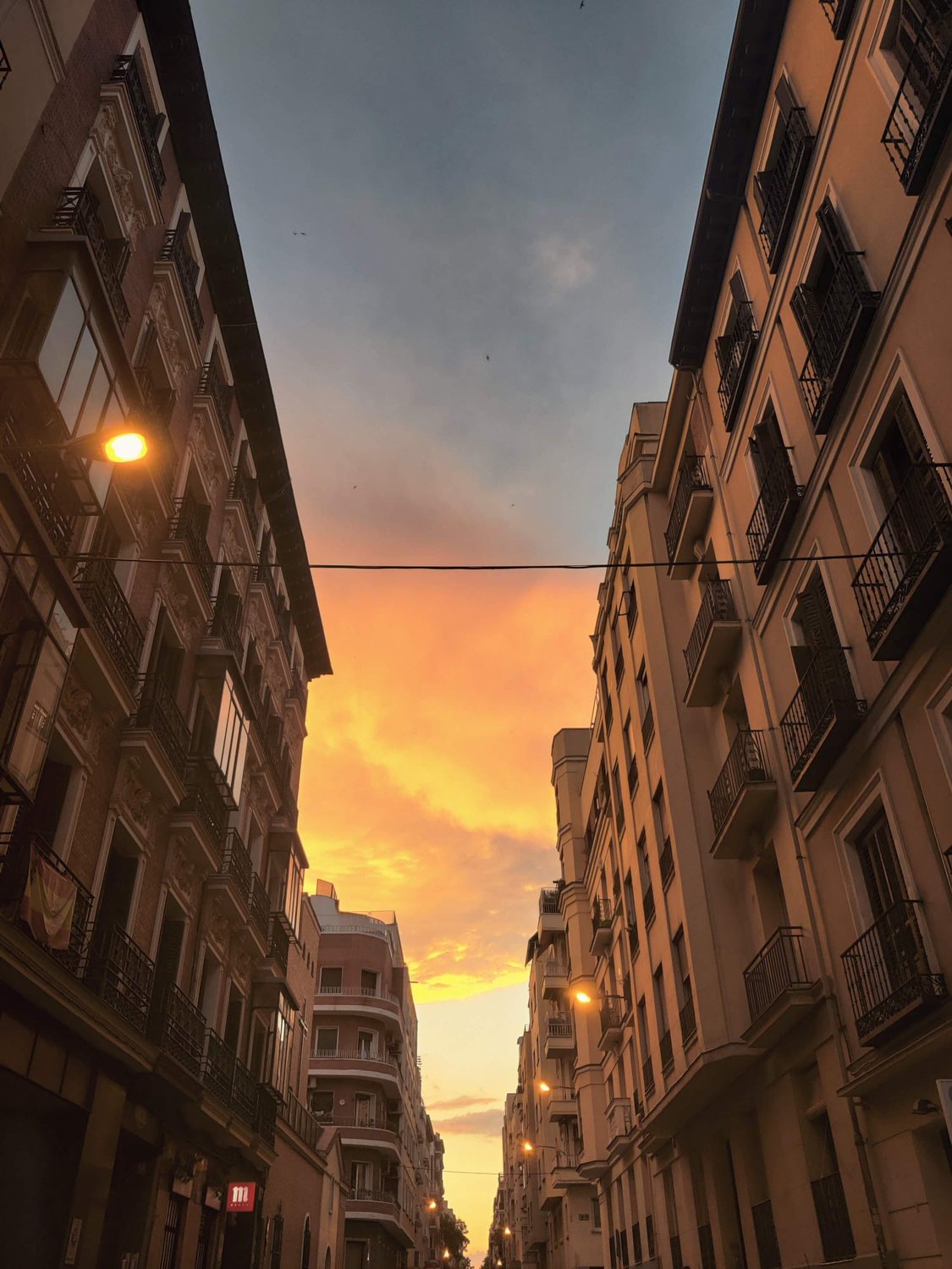 A Madrid street at sunset