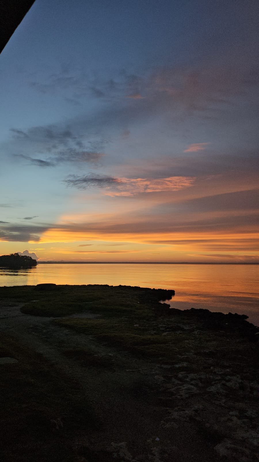 A sunset over the water
