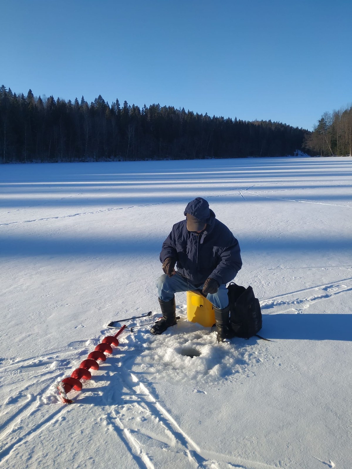 A winter scene on a frozen lake