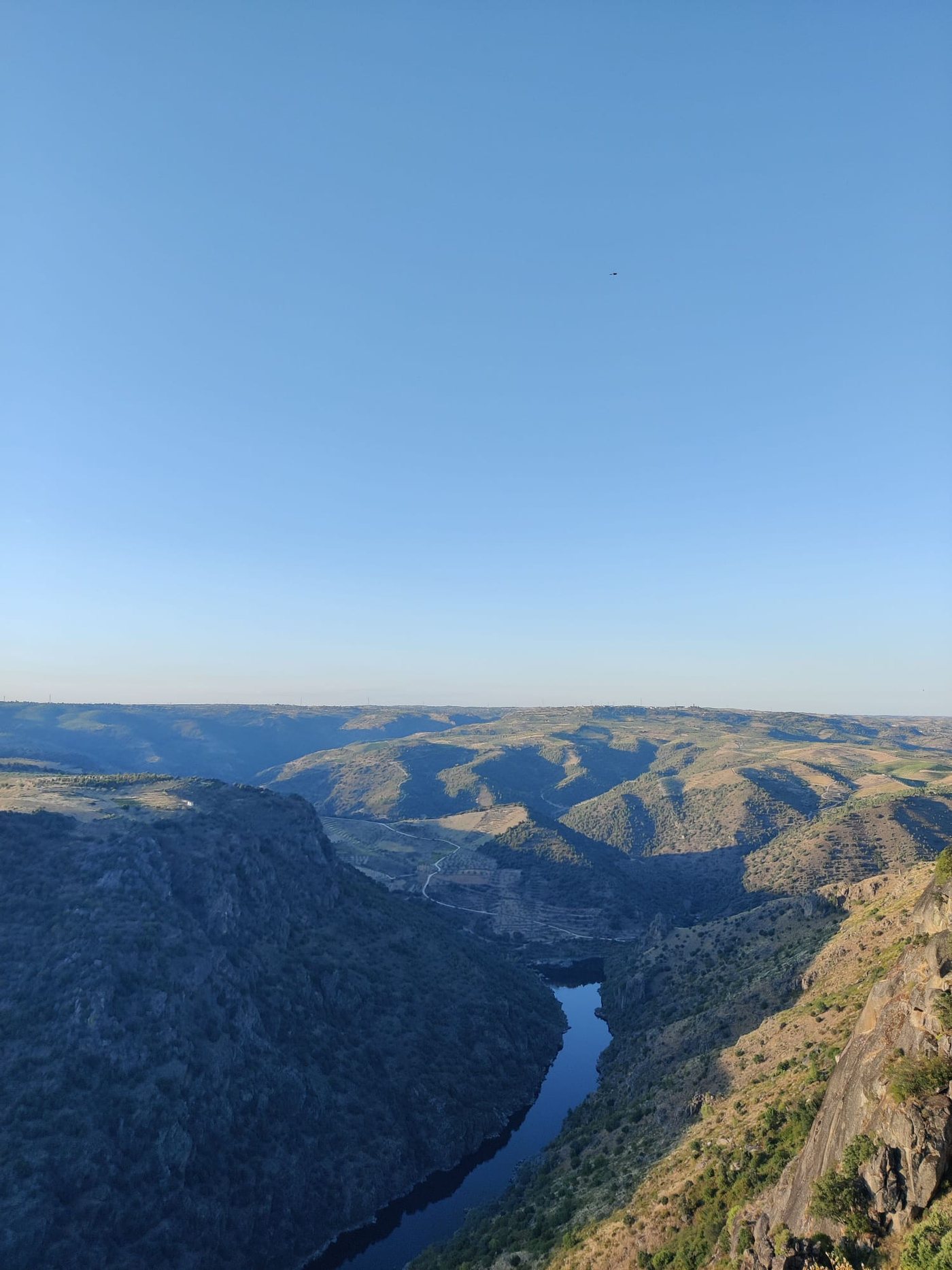 A river winding through a broad rocky landscape